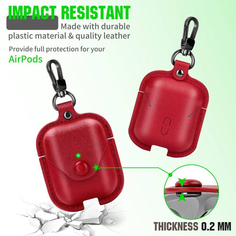 PG6 Leather Case for Airpods with Keychain, Premium Leather Vintage Portable Shockproof Protective Cover for Apple AirPods 1 and AirPods 2 Charging Case - Image 4